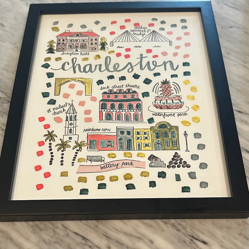 Charleston Illustrated Art Print in Black Frame